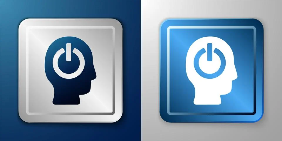 White Power button icon isolated on blue and grey background. Start sign. Silver Stock Illustration