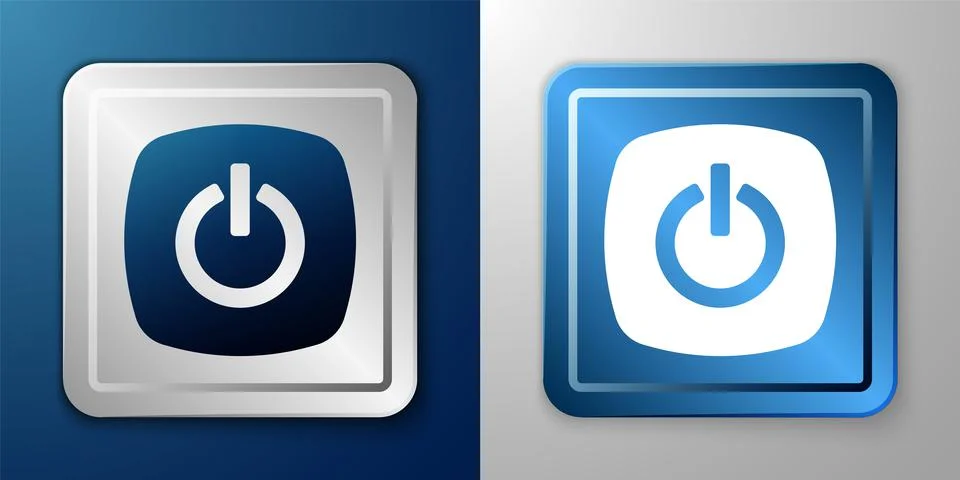 White Power button icon isolated on blue and grey background. Start sign. Silver 스톡 일러스트