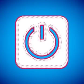 White Power button icon isolated on blue background. Start sign. Vector Stock Illustration