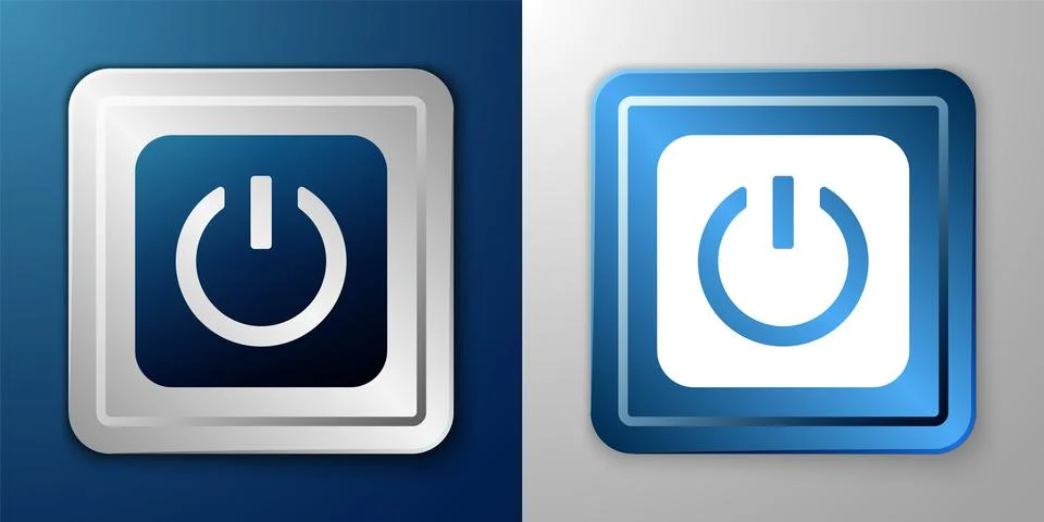 White Power button icon isolated on blue and grey background. Start sign. Sil 스톡 일러스트
