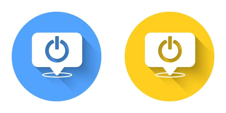 White Power button icon isolated with long shadow background. Start sign. C.. Stock Illustration