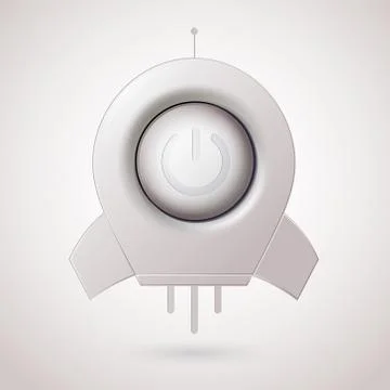 White power button with rocket.Realistic style. Vector illustration. Stock Illustration