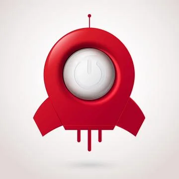 White power button with rocket.Realistic style. Vector illustration. Stock Illustration