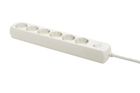 White power extension lead with multiple sockets and switch on isolated whi.. Stock Photos