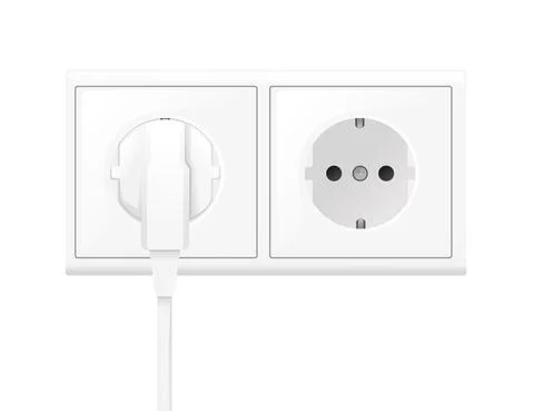 White power plug and socket european type of plug C vector illustration on white Illustrazione stock