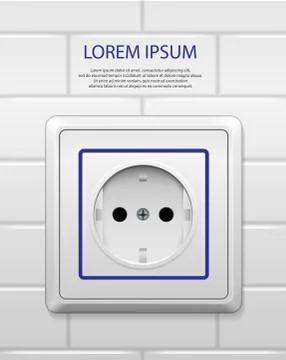 White power socket with shadow isolated. Realistic socket of european standard Stock Illustration