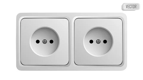 White power socket on wall with shadow, 3d realistic vector illustration Ilustración de archivo