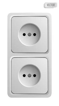 White power socket on wall with shadow, 3d realistic vector illustration Ilustración de archivo