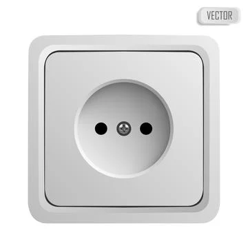 White power socket on wall with shadow, 3d realistic vector illustration Stock Illustration
