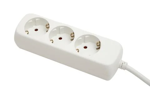 White power strip with outlet socket. Extension cord for electrical device .. Stock Photos