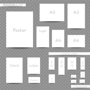 White print sizes advertisement set Stock Illustration