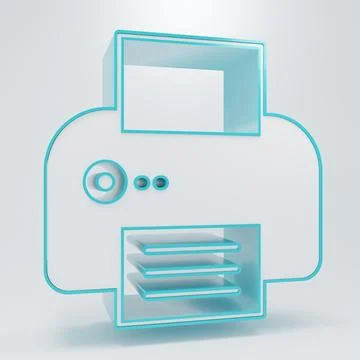 White Printer icon isolated on grey background. Minimalism concept. 3D rend.. Ilustração Stock