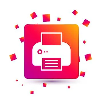 White Printer icon isolated on white background. Square color button. Vector Stock Illustration