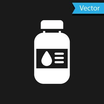 White Printer ink bottle icon isolated on black background. Vector Stockillustratie