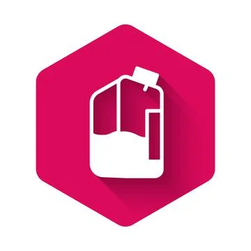 White Printer ink bottle icon isolated with long shadow. Pink hexagon button Illustrazione stock