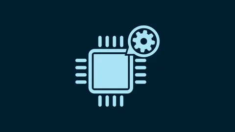 White Processor and gear icon isolated on blue background. CPU, chip service Stock Footage 230012866