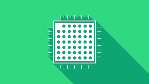 White Processor icon isolated on green background. CPU, central processing unit Video stock 146949366
