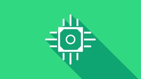 White Processor icon isolated on green background. CPU, central processing unit Stock Footage 146950431