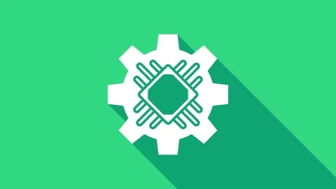 White Processor icon isolated on green background. CPU, central processing unit Video stock 146950501