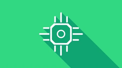 White Processor icon isolated on green background. CPU, central processing unit Video stock 146950559