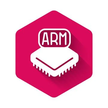 White Processor icon isolated with long shadow background. CPU, central 스톡 일러스트