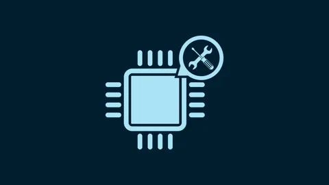 White Processor with screwdriver and wrench icon isolated on blue background Stock Footage 230021484