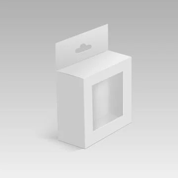 White Product Package Box With Hang Slot and plastic window. Mock Up Stock Illustration