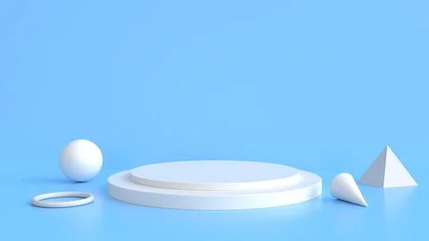 White product stand on blue background. Abstract minimal geometry concept. .. Stock Illustration