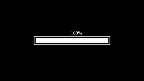 White progress bar displaying one hundred percent on black background signi.. Stock Illustration
