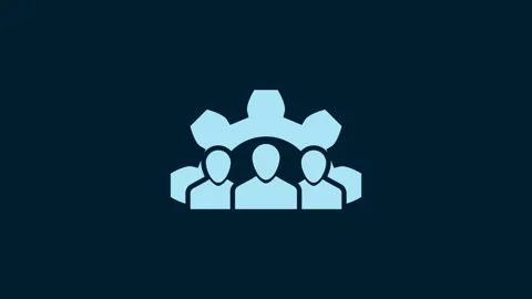 White Project team base icon isolated on blue background. Business analysis and Stock Footage 230007971