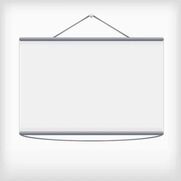 White projection screen hanging from wall Stock Illustration