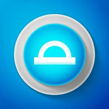White Protractor grid for measuring degrees icon isolated on blue background Stock Illustration