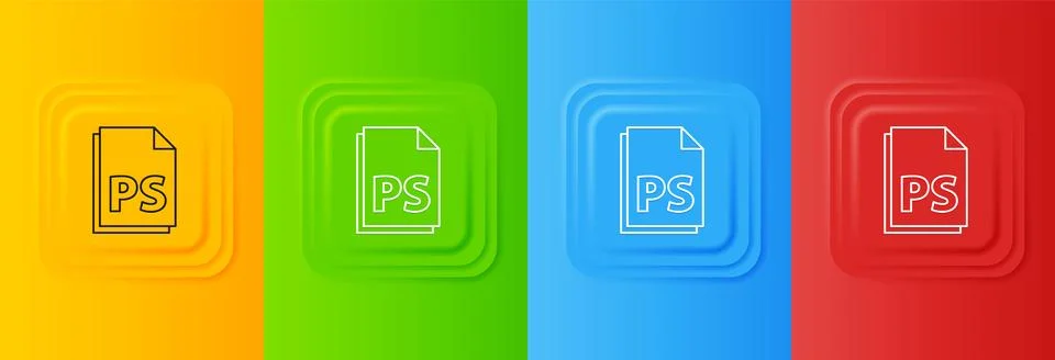 White PS File document icon isolated on colorful background. Set icons in s.. 스톡 일러스트