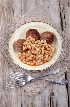 White pudding and baked beans Stock Photos