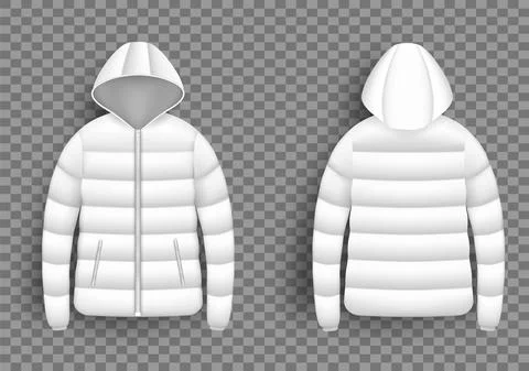 White puffer jacket mockup set, vector isolated illustration. Realistic modern Stock Illustration
