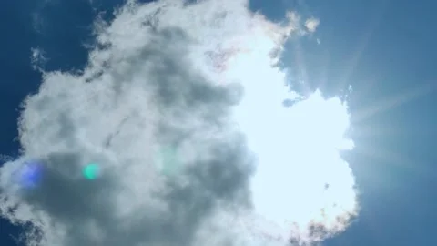 White Puffy Cloud Covering Bright Sun in Blue Sunny Sky at Noon Sunshine Sun Ray 스톡 동영상 221239226