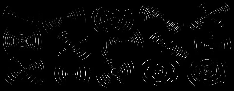 White pulsating lines vector set on a black background. Stock Illustration