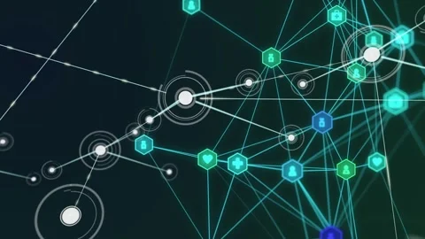 White pulse appearing left particle moving right, making nodes, linking cluster Stock Footage 329505280