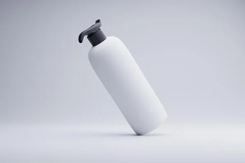 White pump bottle mockup, tilted, studio, minimal background, packaging desig Illustrazione stock