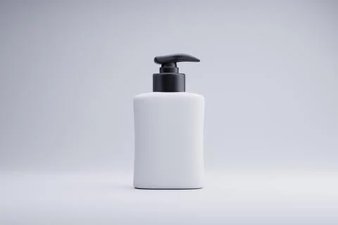 White pump bottle, studio shot, blank label, clean background, product mockup Stock Illustration