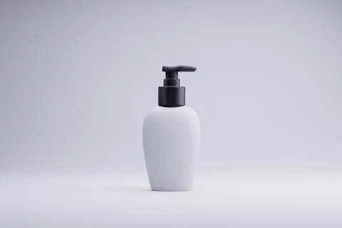 White pump bottle, studio shot, minimalist background, packaging mockup Stock Illustration