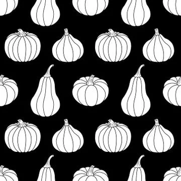 White pumpkins on a black background. Seamless vector pattern. Autumn simple  Stock Illustration