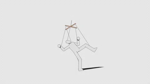 White puppet suspended by strings falling under control 2D character animation Stock Footage 304882420