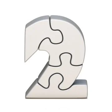 White puzzle jigsaw number TWO 2 3D Stock Illustration