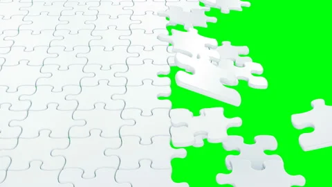 White Puzzle Pieces Falling Down From Left to Right on the Table 3d Animation Video stock 90306555