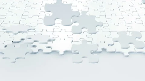 White Puzzle Pieces Falling Down on the Table 3d Animation. Useful for Stock-Footage 90306620