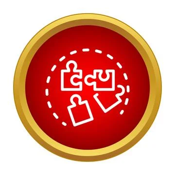 White puzzle pieces inside dotted circle on red background Stock Illustration
