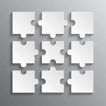 White Puzzles Piece JigSaw Object - 9 Pieces. Stock Illustration