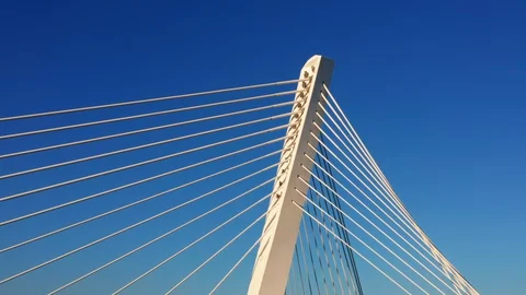 White pylon and cables of a cable-stayed suspension bridge Stock Footage 127643090