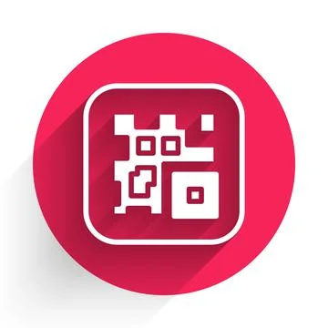 White QR code sample for smartphone scanning icon isolated with long shadow. Red 스톡 일러스트